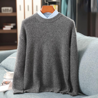 秋冬季新款男士羊绒衫100%纯山羊绒圆领毛衫休闲加厚长袖保暖毛衣