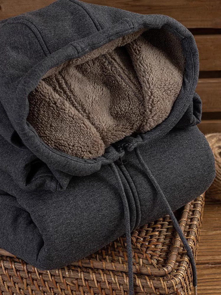 冬季彷羊羔绒男士卫衣保暖加绒加厚拉炼连帽棉服潮流开衫外套男款