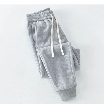 卫裤男2025秋冬季新款重磅加绒加厚束脚浅灰色休闲裤男士宽松针织