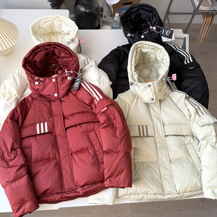 时髦工装风 珠光感 冬季女款保暖蓬松面包可脱卸连帽短款羽绒服
