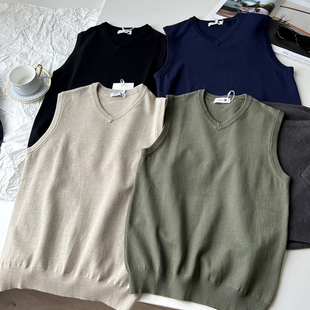 通勤休闲时髦V领针织毛衣背心马甲 秋冬男士 叠穿bi备 基础色系