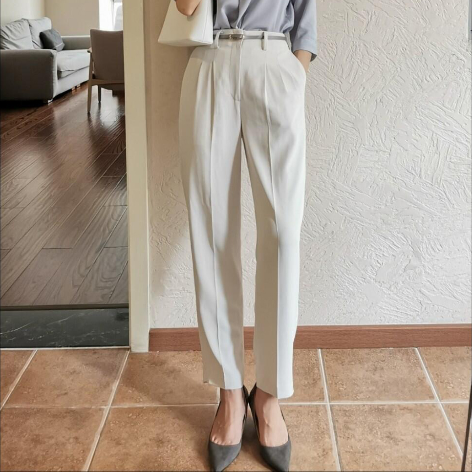 北野U家！复古松弛百搭日单春夏女士通勤高腰显瘦休闲窄口九分裤