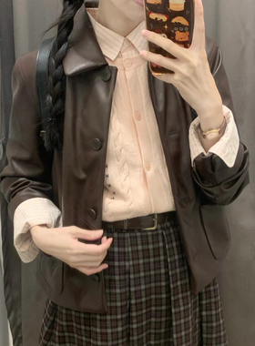 北野U家女装仿皮短茄克/外套休闲时尚翻领夹克25秋冬新款BY80060