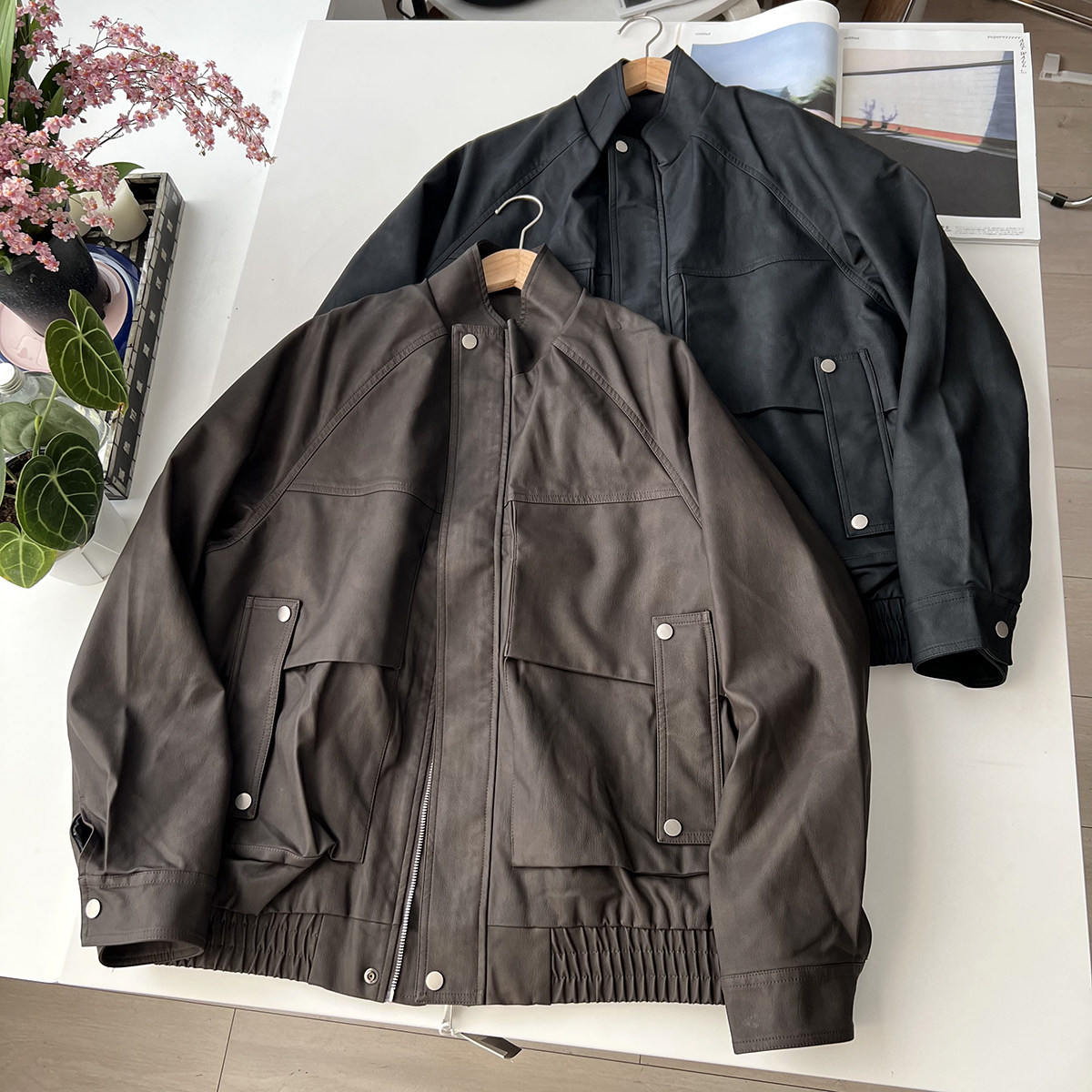 复古时髦水洗PU皮 秋冬男士工装风宽松加厚加绒保暖皮夹克外套,男装,夹克,淘宝优惠券,粉丝福利购,淘宝优惠卷