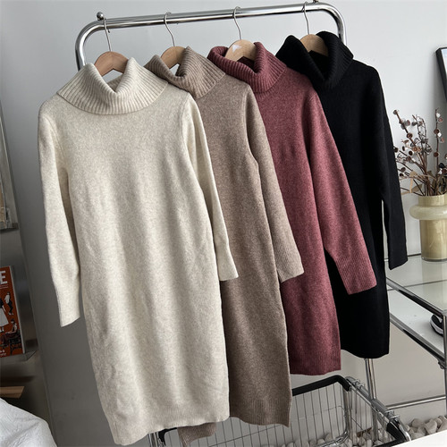 高领日系中长款毛衣连衣裙