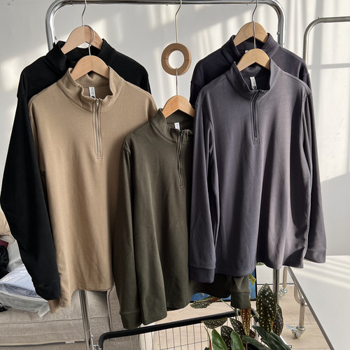 舒适亲肤 男装秋冬男装柔软保暖德绒半拉链长袖内搭立领卫衣潮