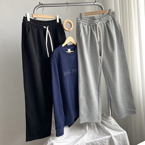 350g重磅厚版 秋冬日系男装水洗柔软时髦设计线宽松阔版休闲卫裤