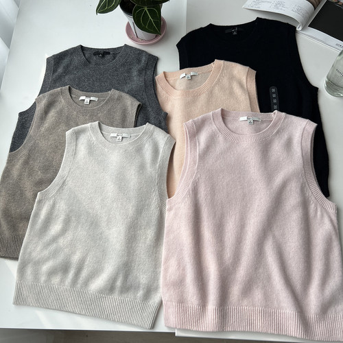 100%山羊绒圆领针织背心马甲