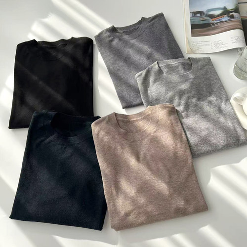 超细美丽诺 秋冬男士通勤商务精纺羊毛休闲圆领打底针织毛衣衫