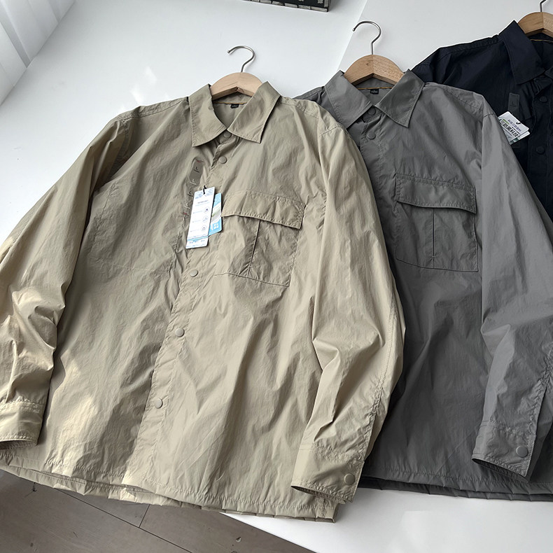 轻量化 户外机能风 锦纶面料 男士运动宽松工装薄款长袖衬衫