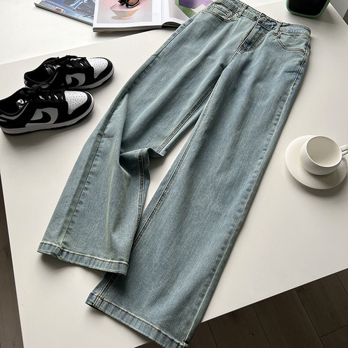 直筒长裤时髦复古牛仔阔腿裤