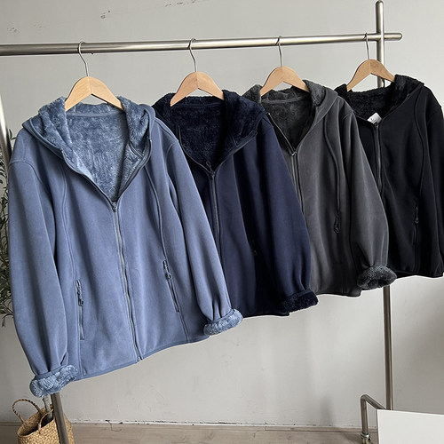 双面加绒保暖开衫卫衣绒衫