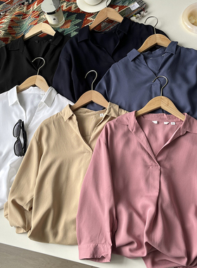 北野U家！日单女装法式花式半开领衬衫七分袖云朵衫 BY29414