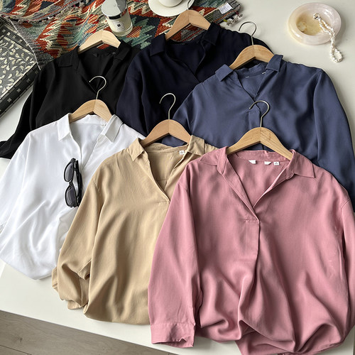 北野U家！日单女装法式花式半开领衬衫七分袖云朵衫 BY29414