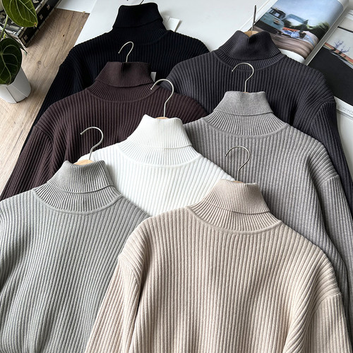 男士时尚百搭纯色高领针织毛衣