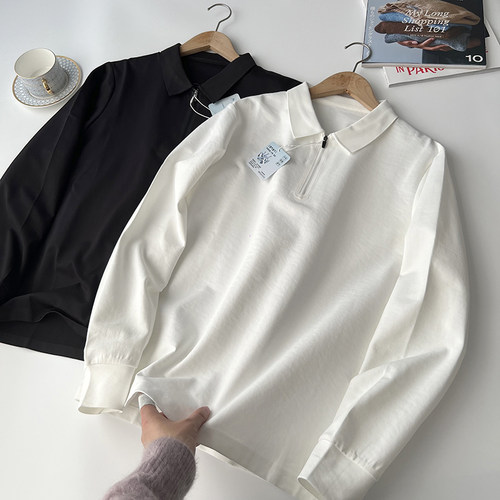 户外运动休闲风 男士速干长袖T恤弹力纯色半拉链翻领POLO衫