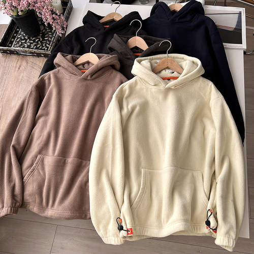 摇粒绒连帽套头卫衣潮