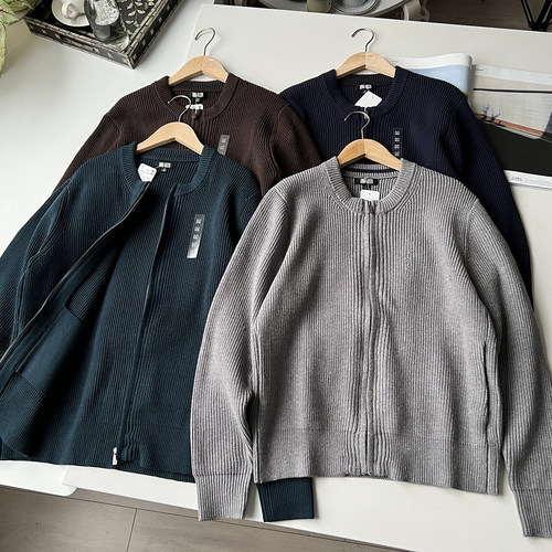 元宝针提花 温暖亲肤 秋冬男士通勤休闲圆领拉链针织毛衣开衫