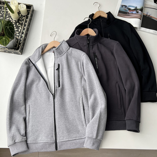 结构拼接剪裁 保暖不臃肿 秋冬男士内里加绒加绒立领针织卫衣外套