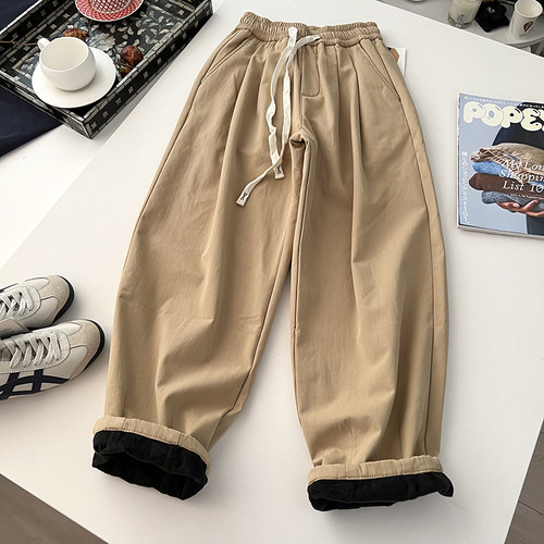 长裤直筒宽松复古加绒休闲裤