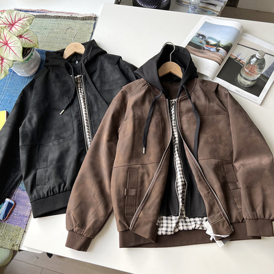 复古斑驳超纤皮工装风夹克