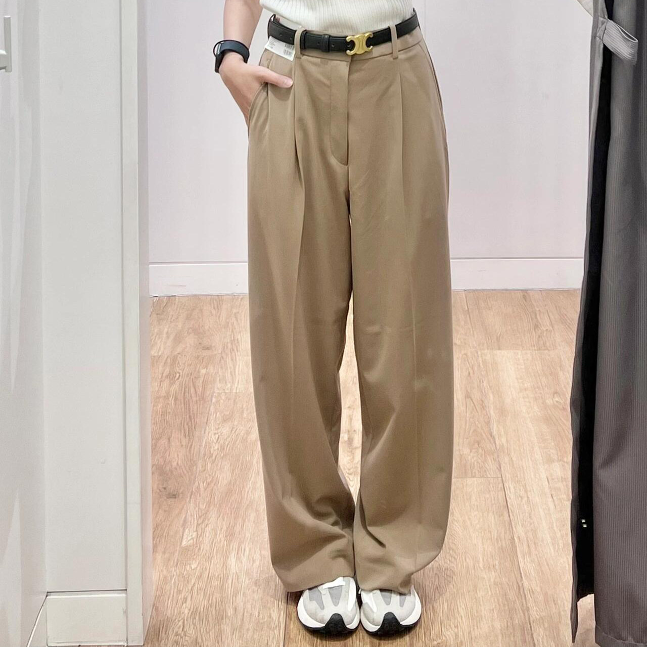 北野U家时髦阔腿裤女装打褶宽腿裤（素色裤内档长68-70）BY450639