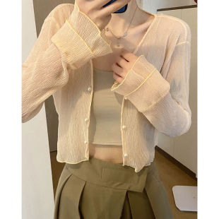 新款 夏季 百搭上衣长袖 薄款 小披肩别致小众外穿防晒衣 法式 开衫 女装
