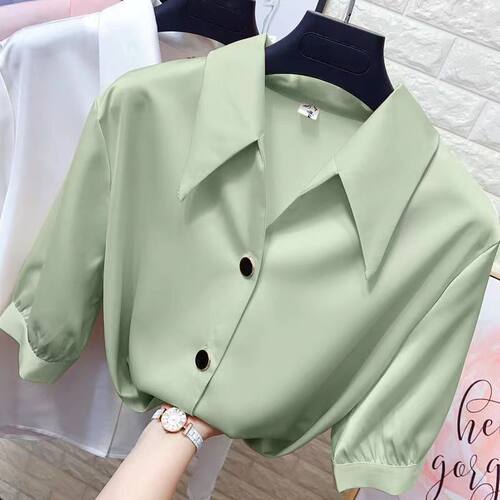 莱裳唐汇服饰旗舰店尖领短袖衬衫