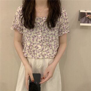 洋气雪纺碎花短袖衬衫女夏季新款超仙的时尚时髦减龄别致小衫上衣