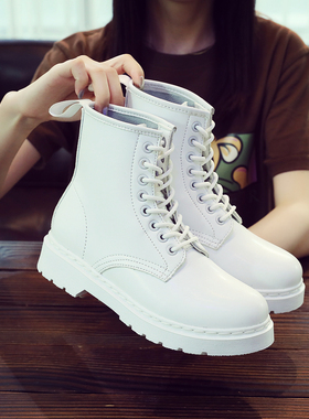 白色马丁靴男女情侣高帮真皮工装靴子冬季英伦风45大码中帮皮短靴