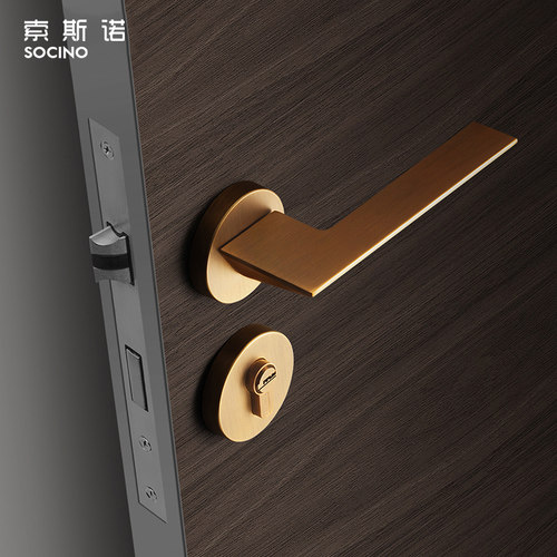 索斯静音北欧黄古铜家用美式门锁