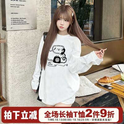 休闲chic小众纯棉长袖t恤衫女