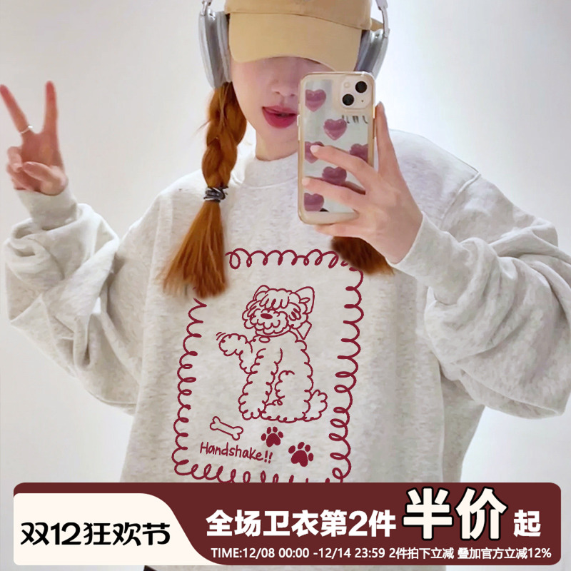 复古chic小众花灰色套头卫衣女