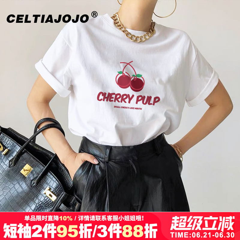 港风ins简约休闲风白色短袖女T恤韩版宽松百搭chic小众设计感上衣