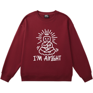 ulzzang宽松设计感印花复古加绒卫衣杏色套头bf风韩版慵懒风上衣