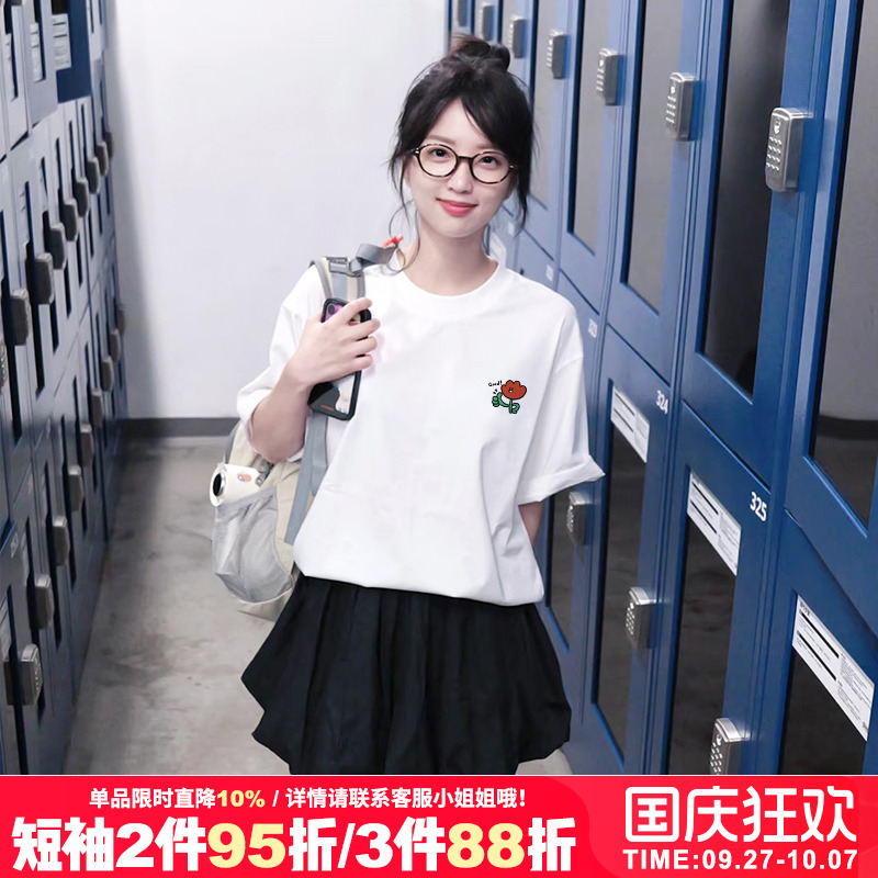 韩系ins复古纯棉白色短袖t恤女