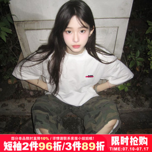 hiphop嘻哈甜酷小众设计感纯棉白色短袖t恤bf风大码男女款半袖夏