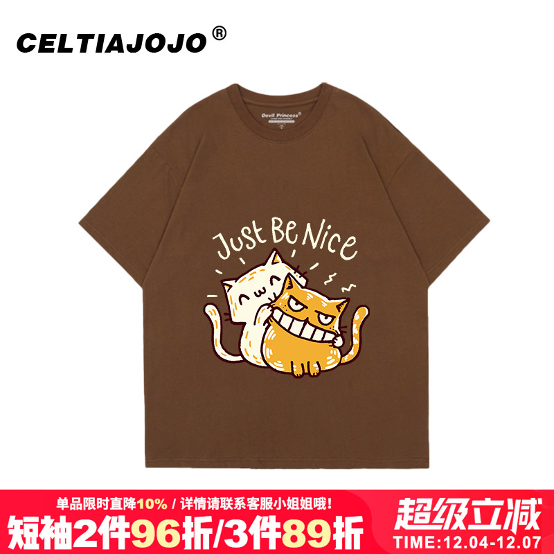 美式宽松复古短袖t恤女