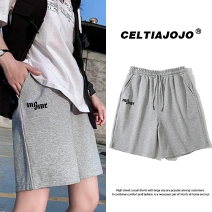 五分裤 ins风休闲卫裤 潮夏 宽松复古简约字母印花运动短裤 街头美式