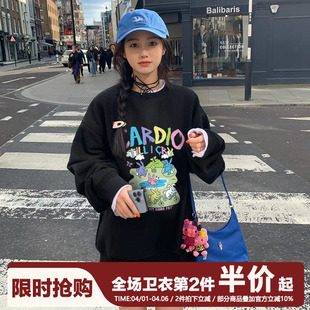 chic宽松小众兔子黑色圆领卫衣内搭女韩系ins风套头上衣外套春秋