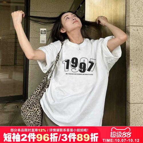ulzzang小众简约印花白色纯棉短袖t恤bf风情侣装男女款上衣内搭夏