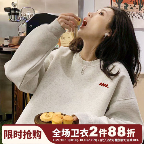 bf风宽松复古美式圆领卫衣情侣装