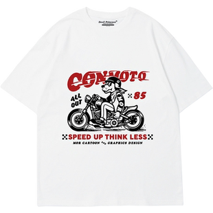 复古chic港风小众卡通狗狗印花美式古着纯棉白色短袖t恤衫夏季女