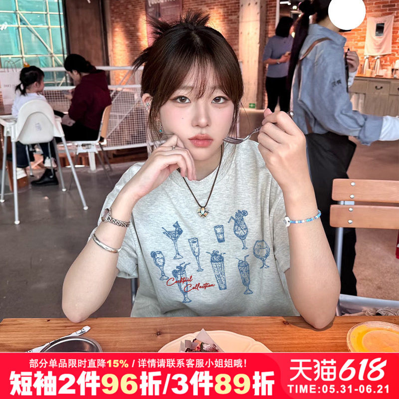 oversize美式复古小众设计感简约印花黑色短袖t恤bf风男女款情侣