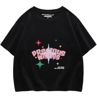 ulzzang宽松小众正肩短款t恤女ins潮韩版纯棉露脐千禧辣妹风上衣