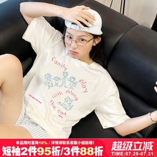 t恤女ins韩系小个子半袖 ulzzang小众慵懒风宽松正肩纯棉白色短袖