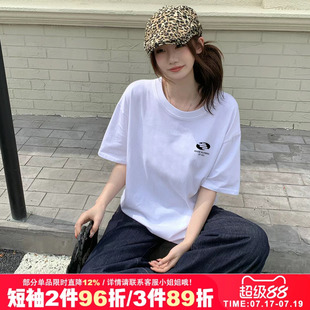 hiphop甜酷小众简约慵懒风白色纯棉短袖t恤上衣bf风男女款半袖夏