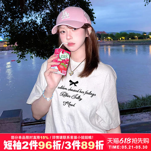 韩系ins风纯棉花灰色短袖t恤潮