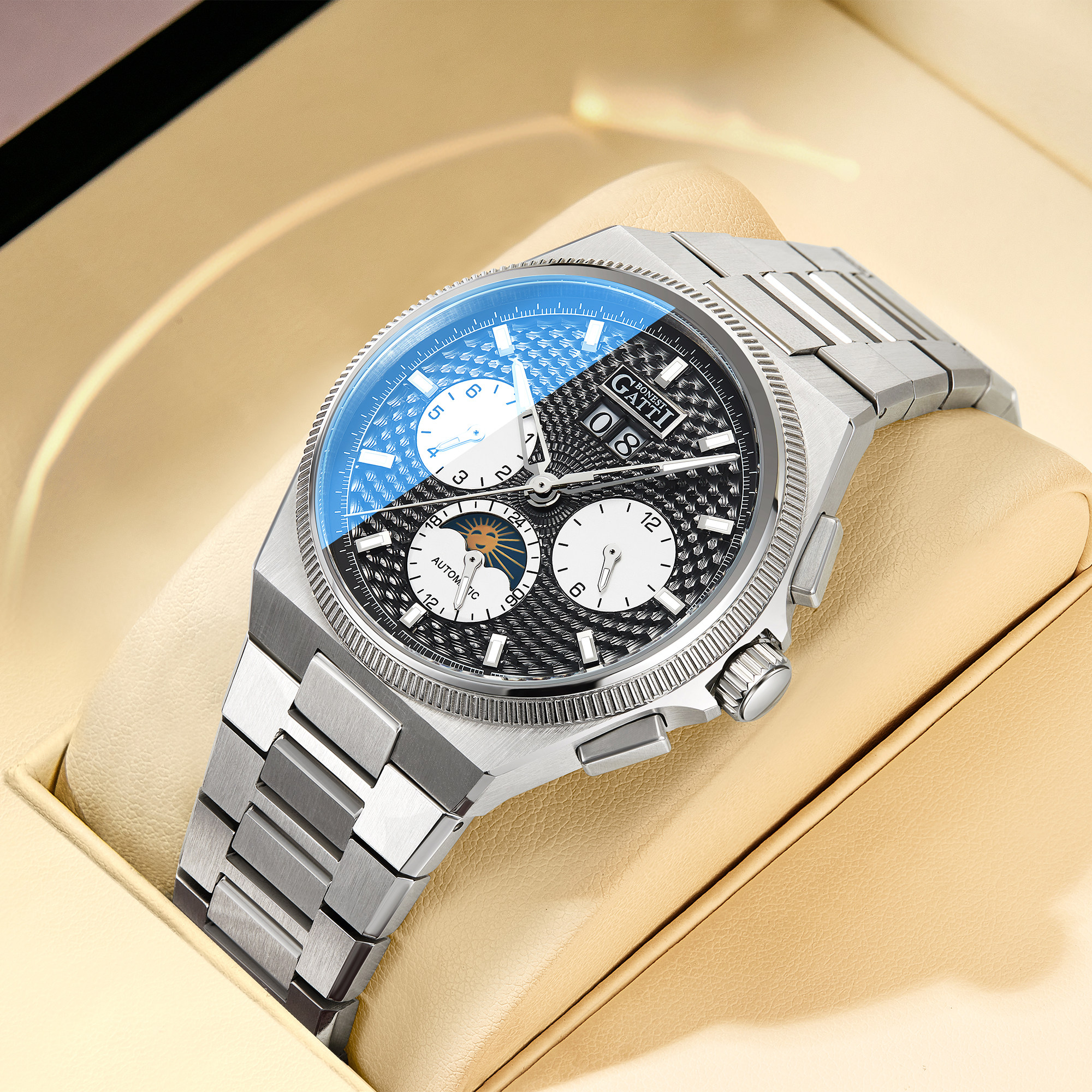 德国品牌名正布加迪新款镂空全自动机械手表男款精钢表壳十大官方