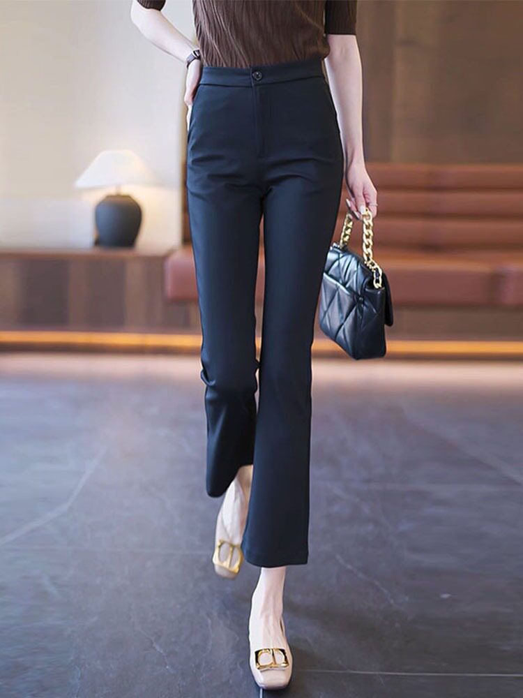黑色微喇西装裤女2025夏季新款高腰修身显瘦气质小个子九分喇叭裤